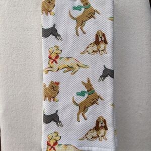 Boston Terrier Various Breed Dog Print Kitchen Towel Set Of Two White Multi NWT